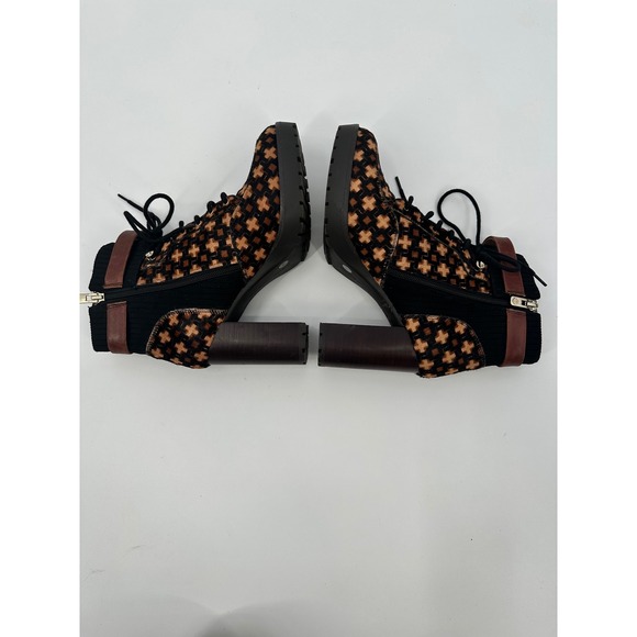 Womens Ankle Boots Brown Tan Plus Print Lace Up Heel Booties Size 8M - Picture 4 of 10